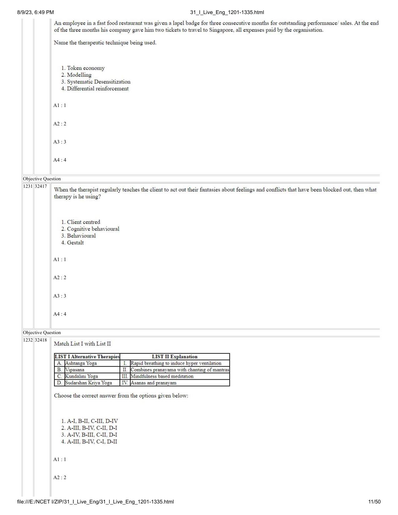 NCET 2023 Question Paper (English Q 1201-1335) - Page 11