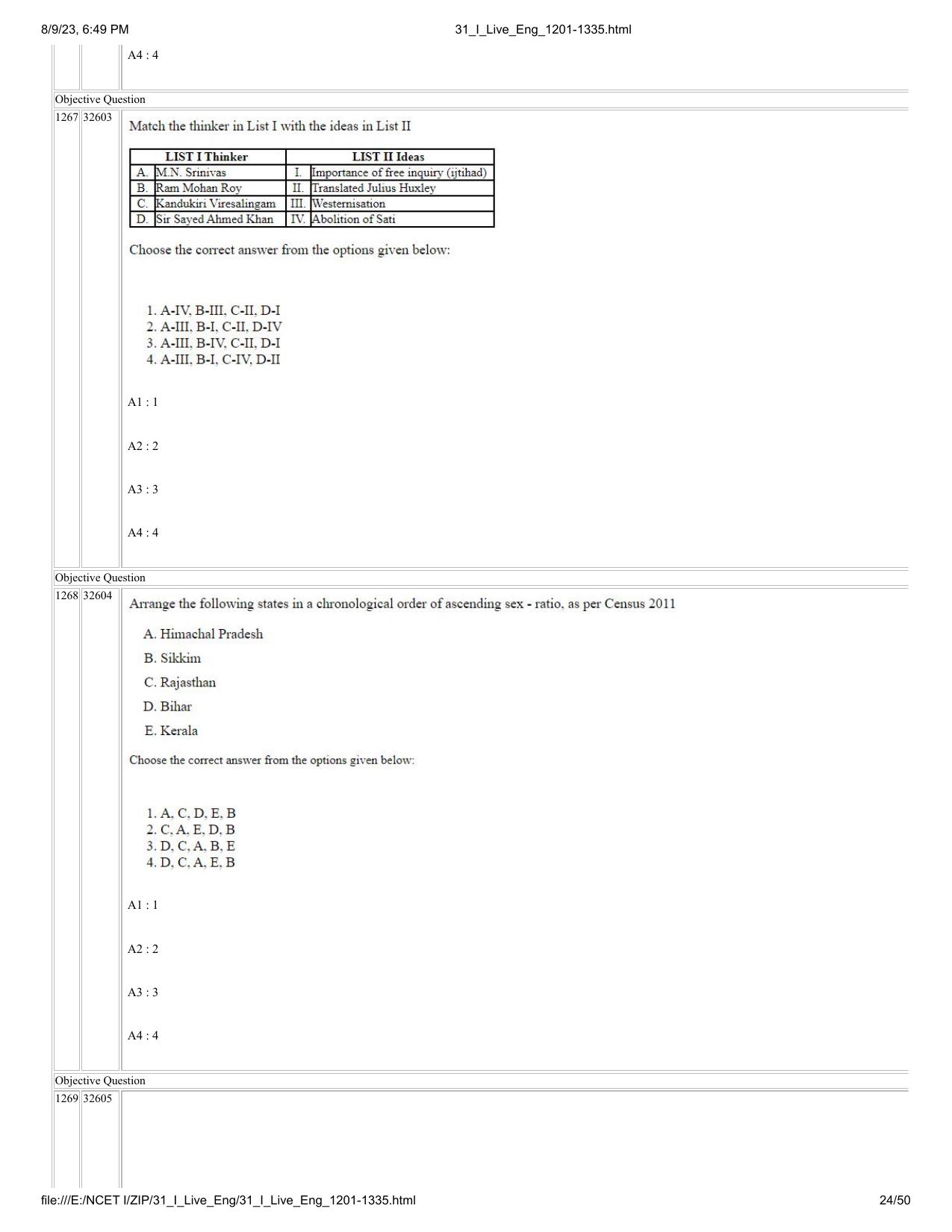 NCET 2023 Question Paper (English Q 1201-1335) - Page 24
