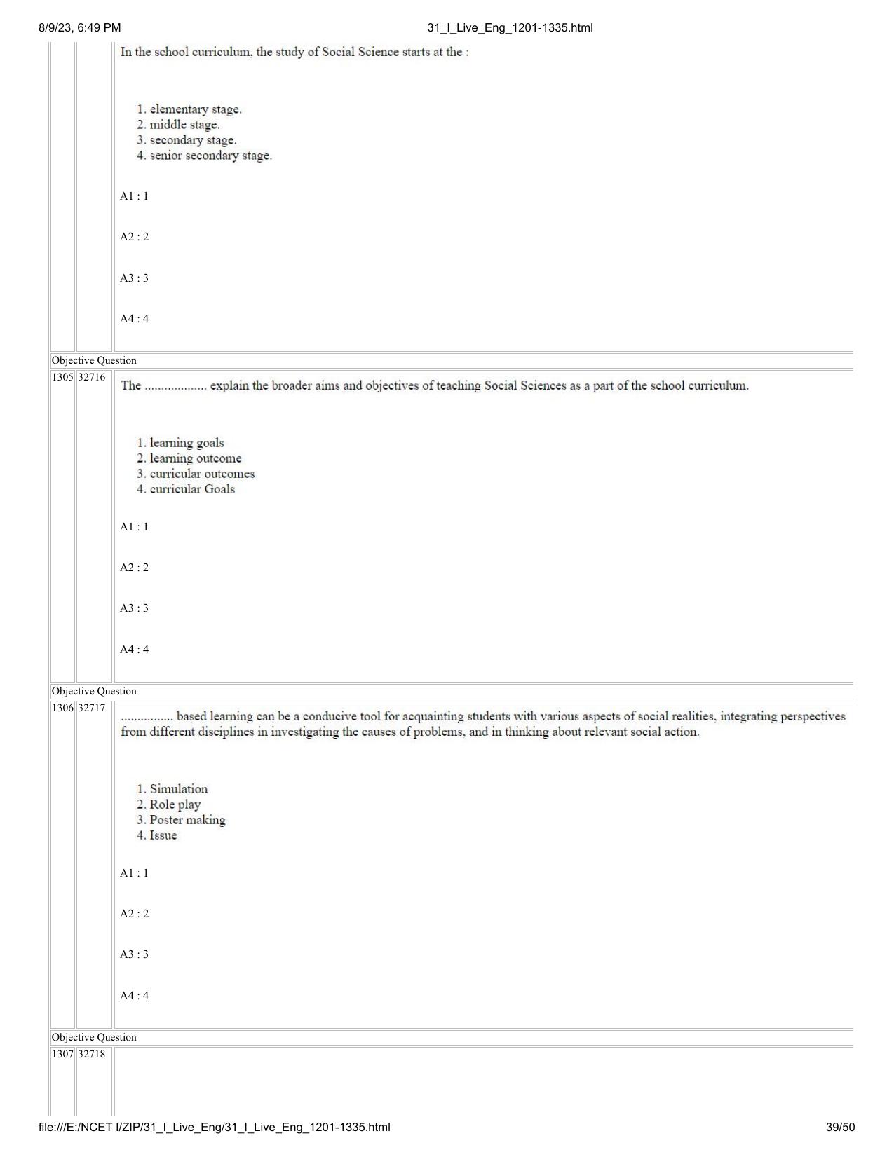 NCET 2023 Question Paper (English Q 1201-1335) - Page 39