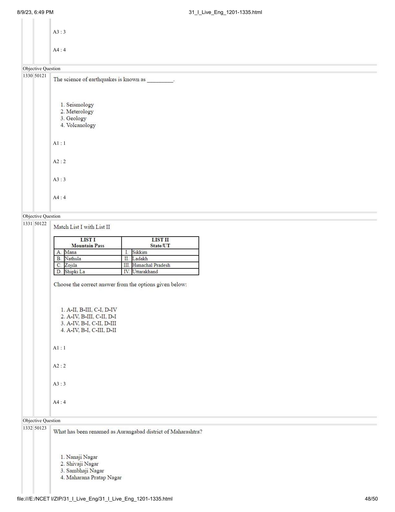 NCET 2023 Question Paper (English Q 1201-1335) - Page 48