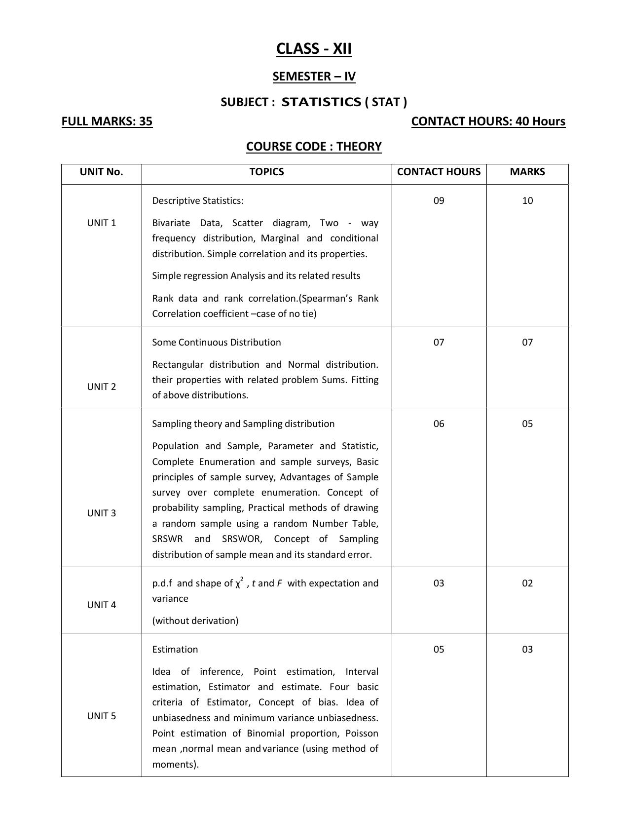 WBCHSE Class 11 & 12 Syllabus for Statistics (STAT) (SET I) - Page 5