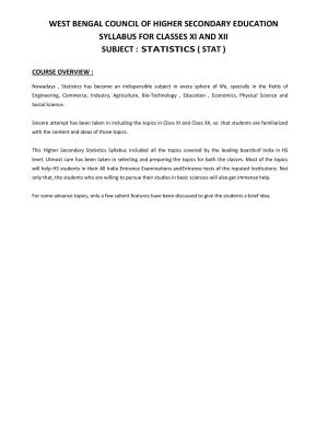 WBCHSE Class 11 & 12 Syllabus for Statistics (STAT) (SET I)