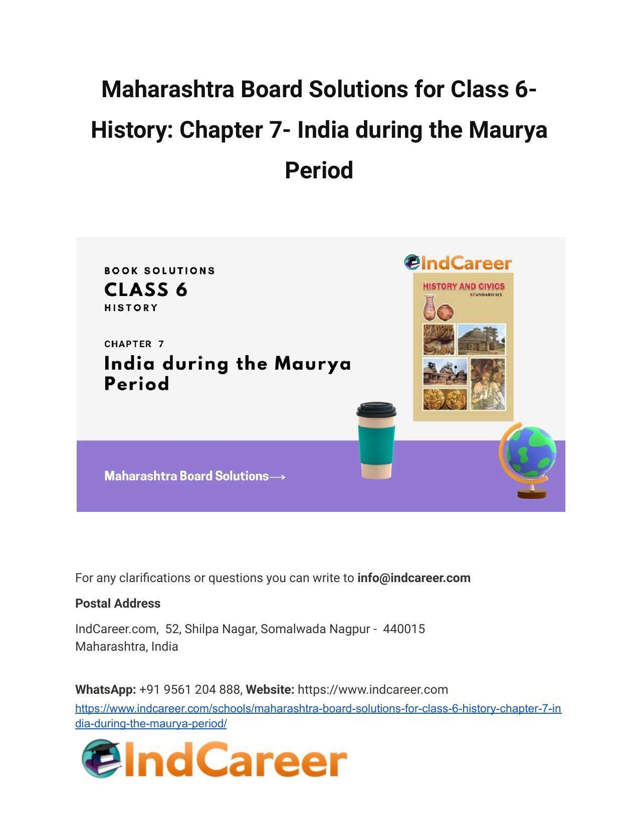 Maharashtra Board Solutions for Class 6- History: Chapter 7- India during the Maurya Period - Page 1