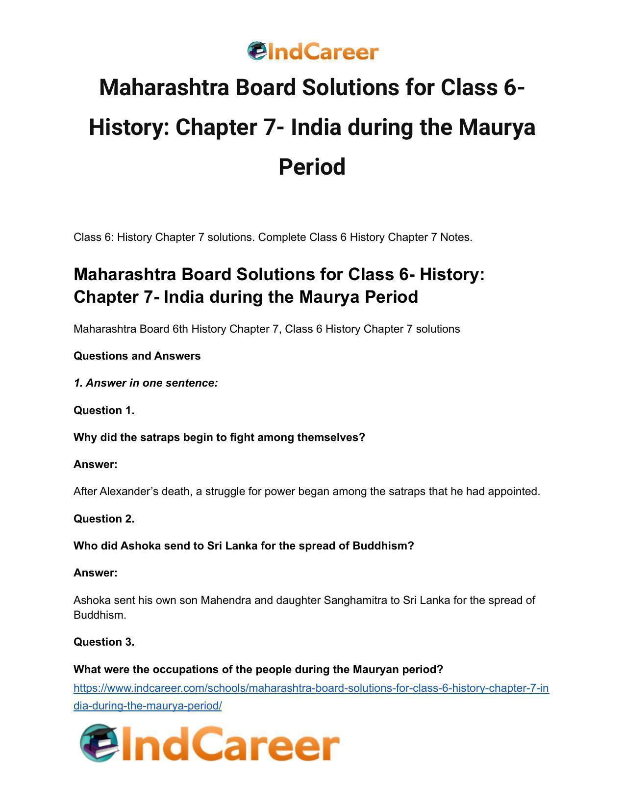 Maharashtra Board Solutions for Class 6- History: Chapter 7- India during the Maurya Period - Page 2