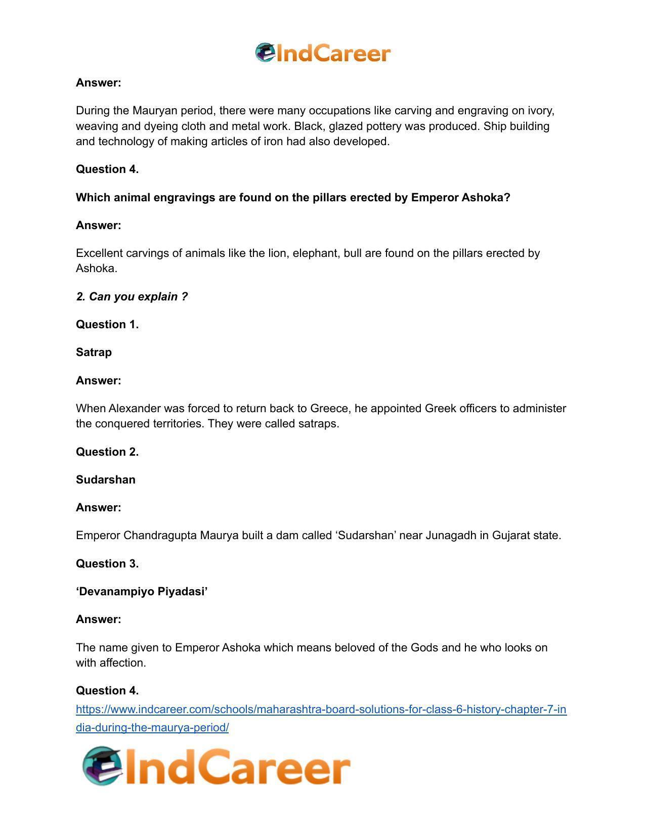 Maharashtra Board Solutions for Class 6- History: Chapter 7- India during the Maurya Period - Page 3