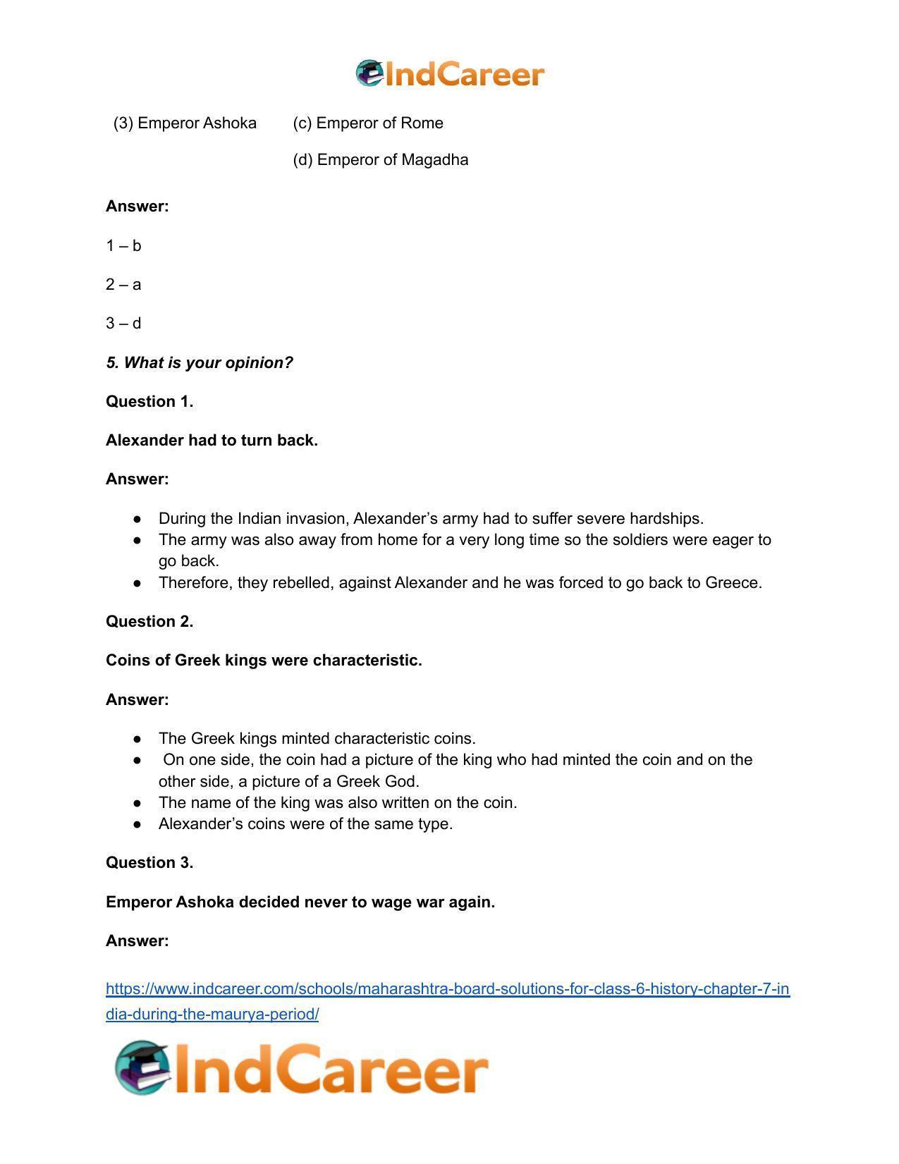 Maharashtra Board Solutions for Class 6- History: Chapter 7- India during the Maurya Period - Page 5