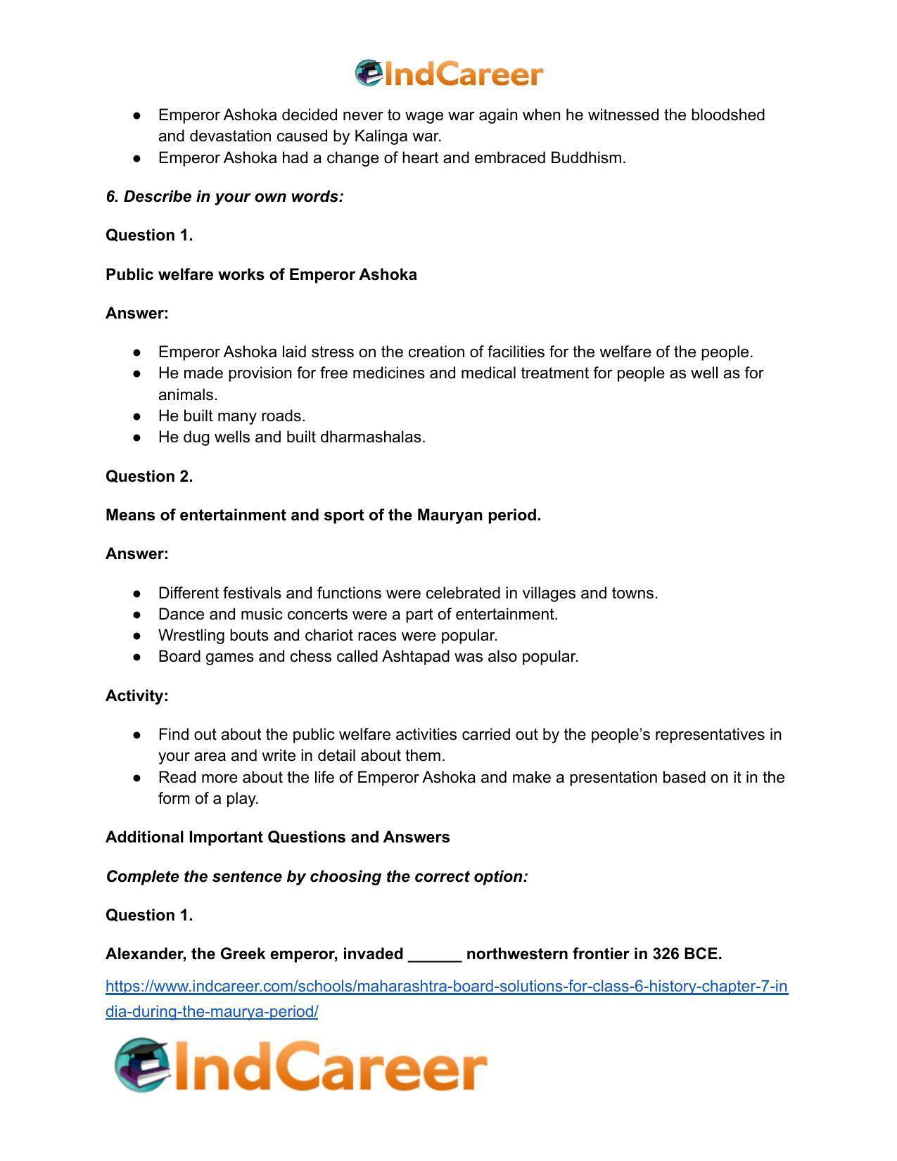 Maharashtra Board Solutions for Class 6- History: Chapter 7- India during the Maurya Period - Page 6