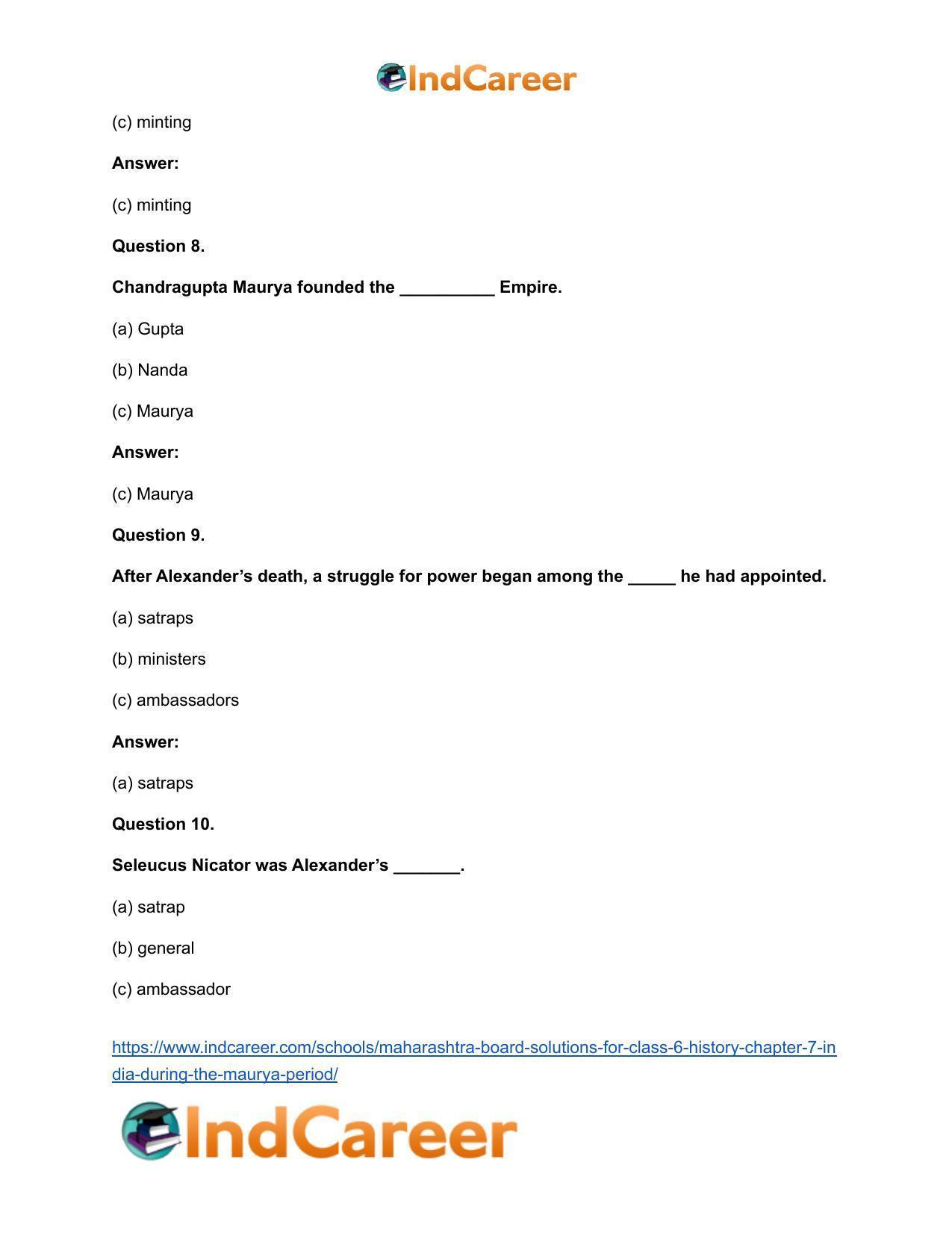 Maharashtra Board Solutions for Class 6- History: Chapter 7- India during the Maurya Period - Page 9