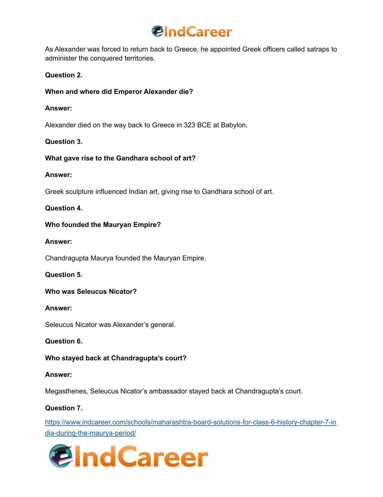 Maharashtra Board Solutions for Class 6- History: Chapter 7- India during the Maurya Period - Page 17