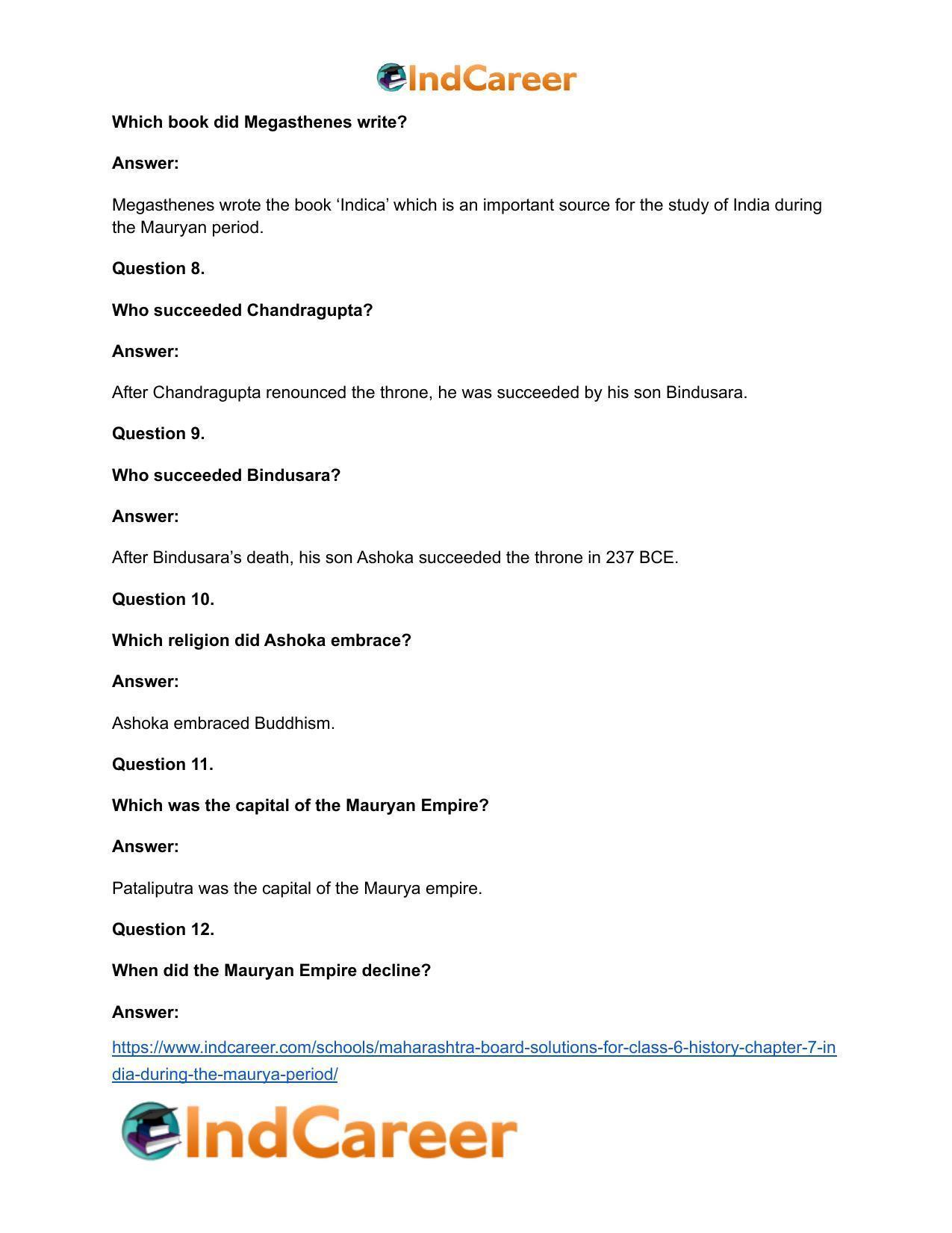 Maharashtra Board Solutions for Class 6- History: Chapter 7- India during the Maurya Period - Page 18