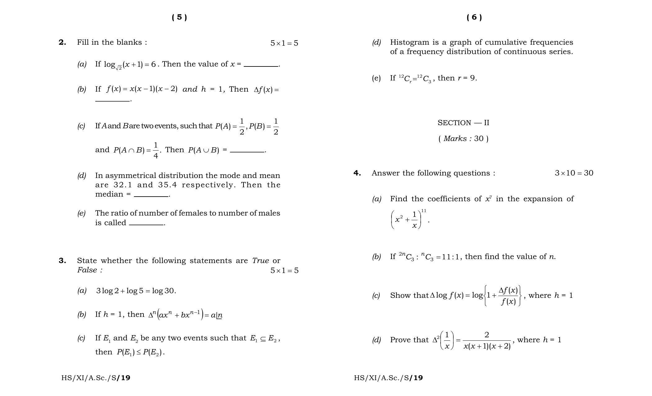 Meghalaya Board (MBOSE) Class 11 Statistics 2019 Question Paper - Page 3