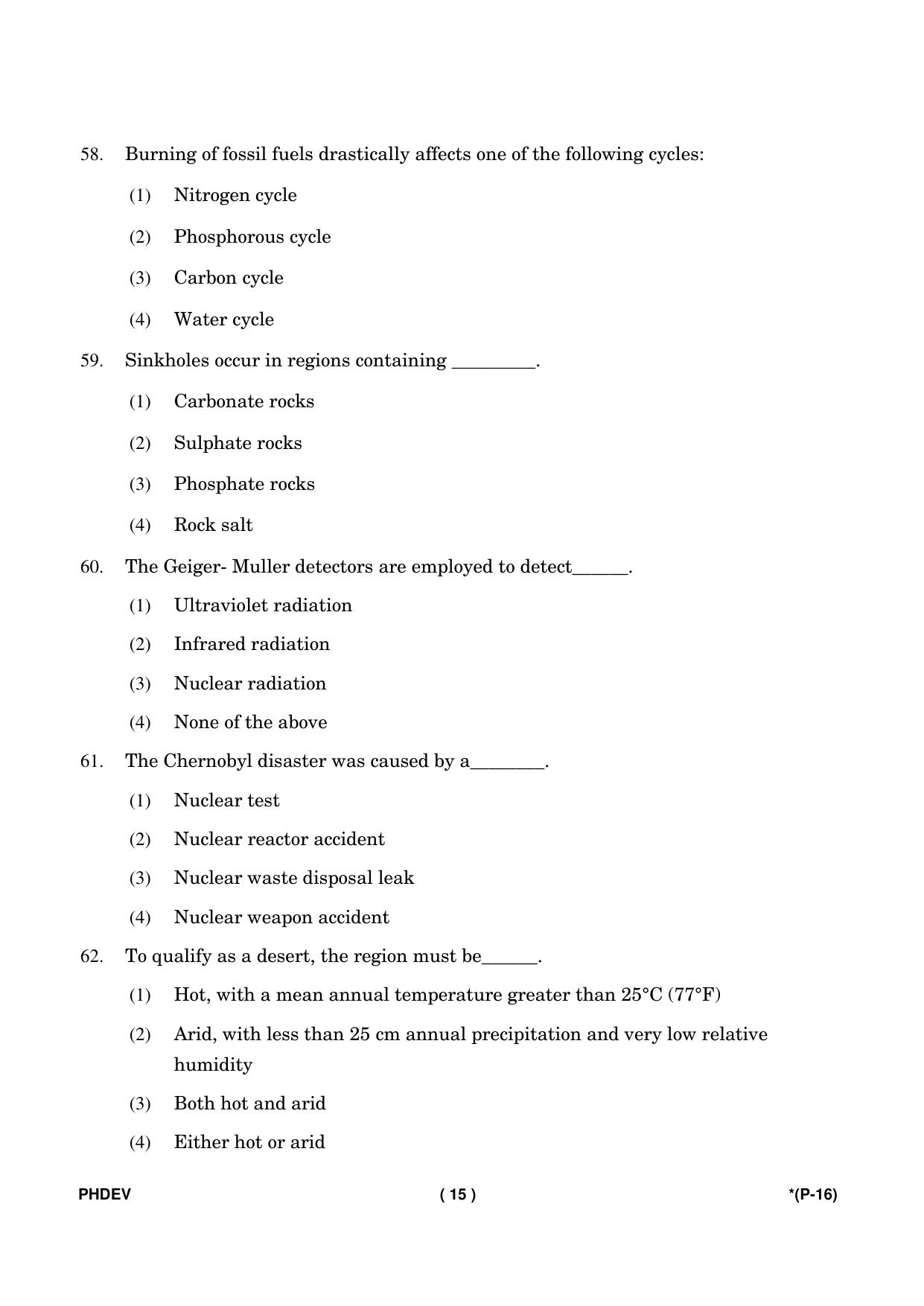 IGNOU PhD Entrance Test Ph. D. (Environmental Science) Entrance Test, July, 2023 Question Paper - Page 16