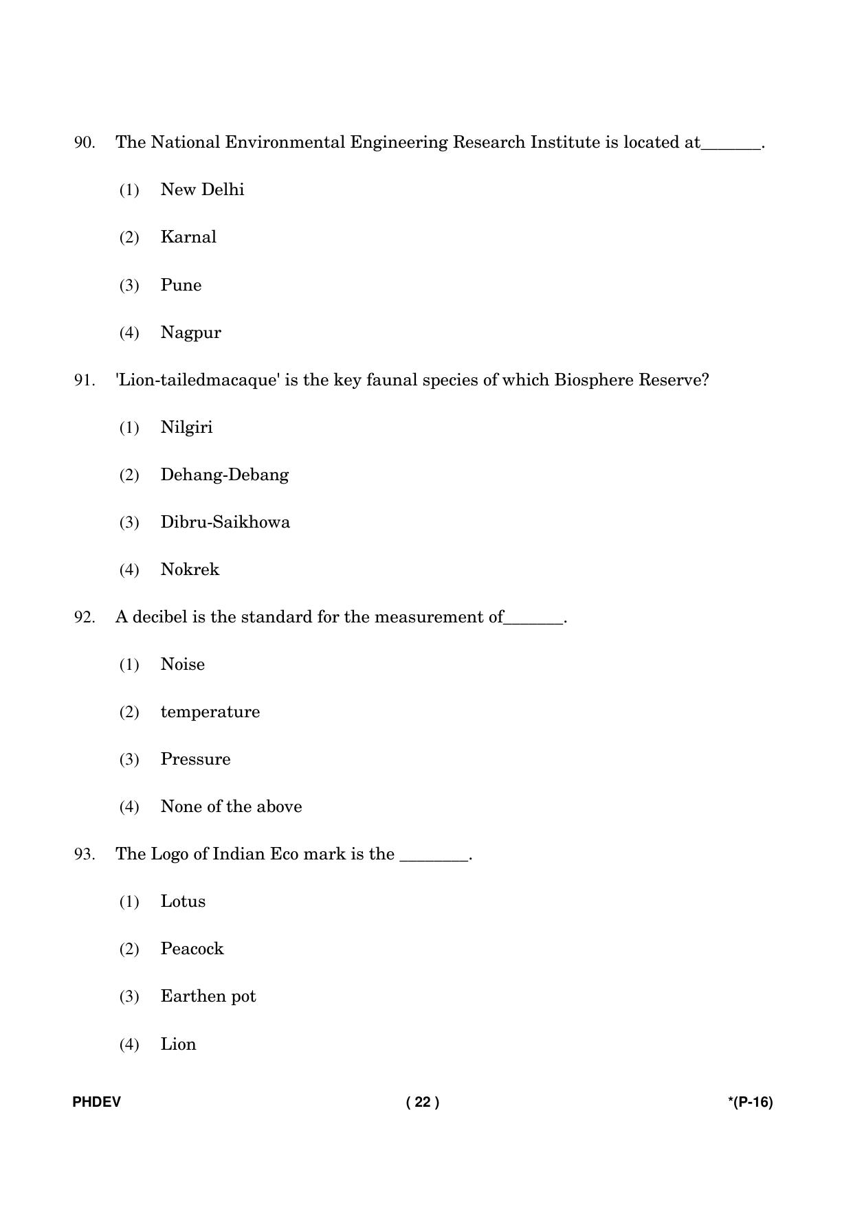 IGNOU PhD Entrance Test Ph. D. (Environmental Science) Entrance Test, July, 2023 Question Paper - Page 23