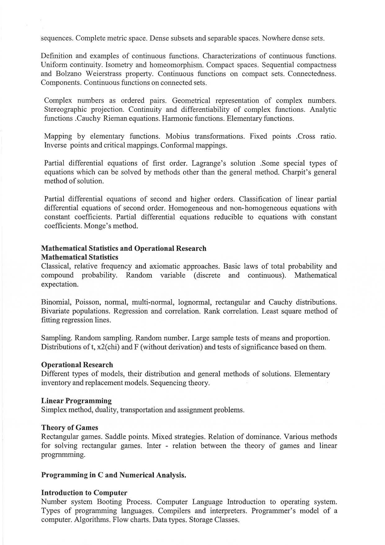 JMI Entrance Exam M33-M.A./M.Sc. (Mathematics) (Self-Financed) M34-MA/MSc (Geography) M35-M.A./M.Sc. (Development Extension) Syllabus - Page 6