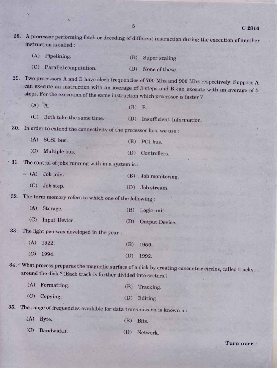 CUCAT 2021 M.Sc.Computer Science Question Paper - Page 5