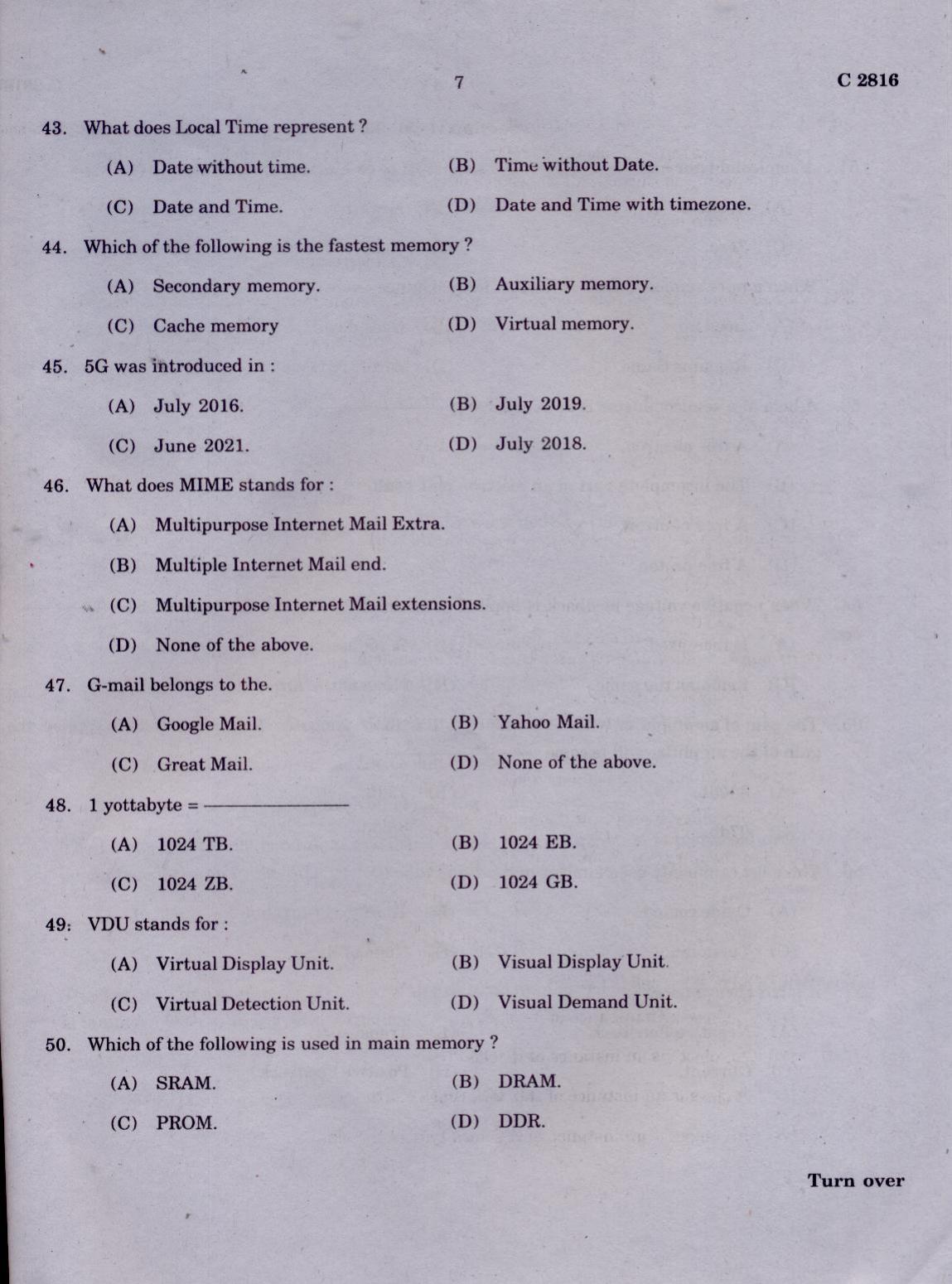 CUCAT 2021 M.Sc.Computer Science Question Paper - Page 7