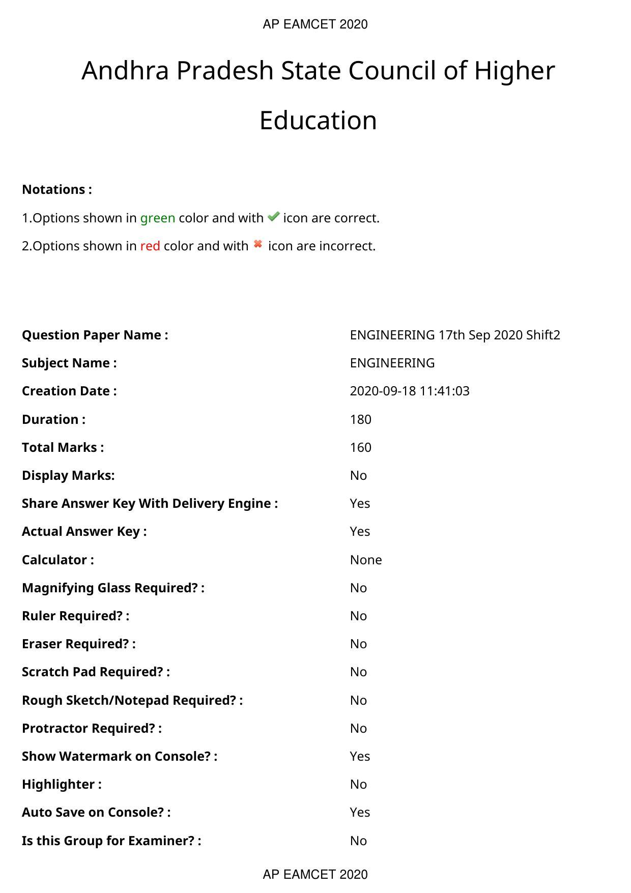 TS EAMCET 2020 Engineering Question Paper with Key (17 Sep.2020 Afternoon) - Page 1