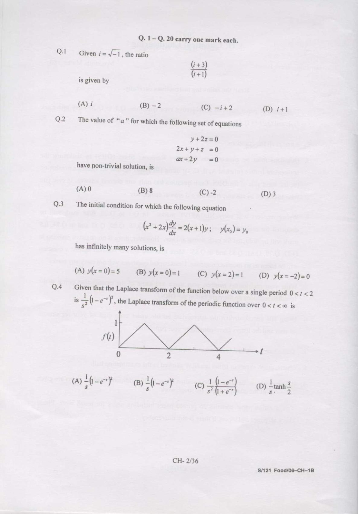 GATE 2007 Chemical Engineering (CH) Question Paper with Answer Key - Page 2