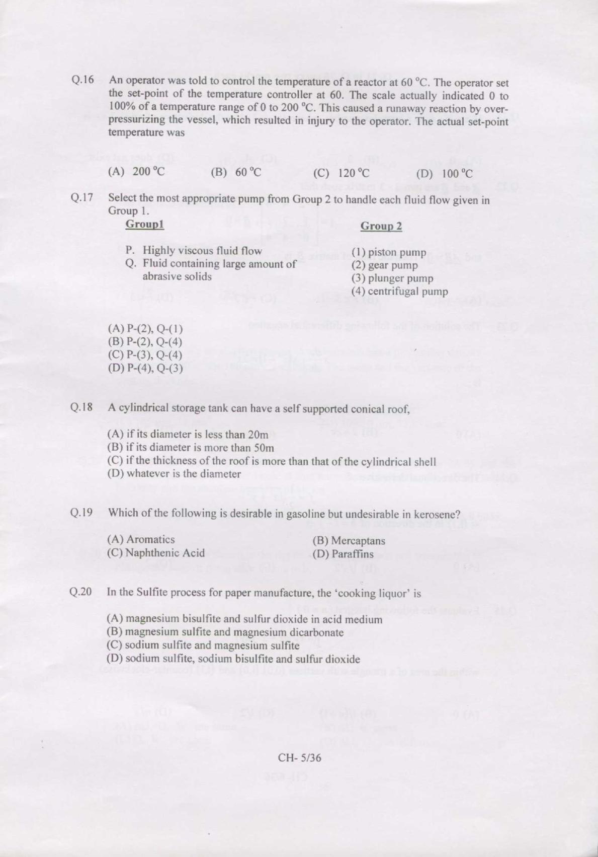 GATE 2007 Chemical Engineering (CH) Question Paper with Answer Key - Page 5