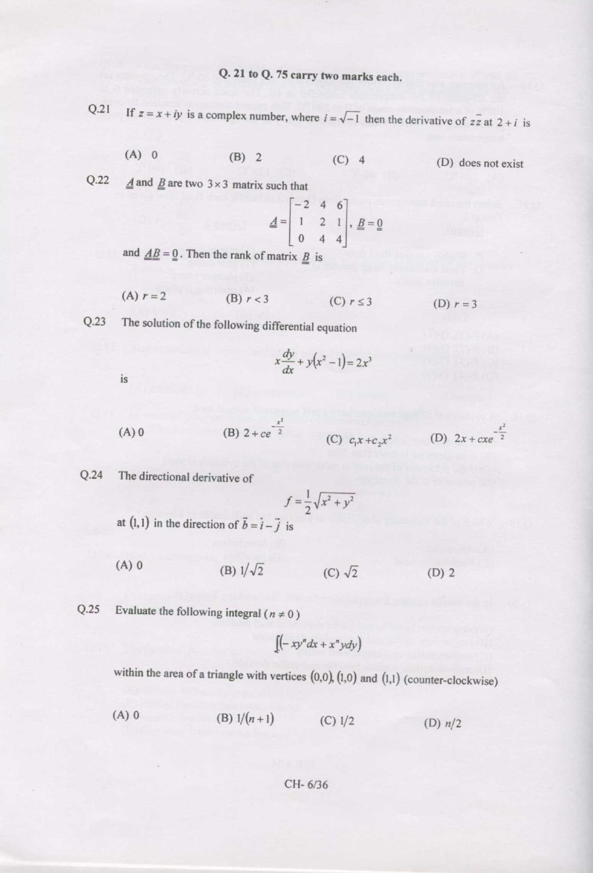 GATE 2007 Chemical Engineering (CH) Question Paper with Answer Key - Page 6