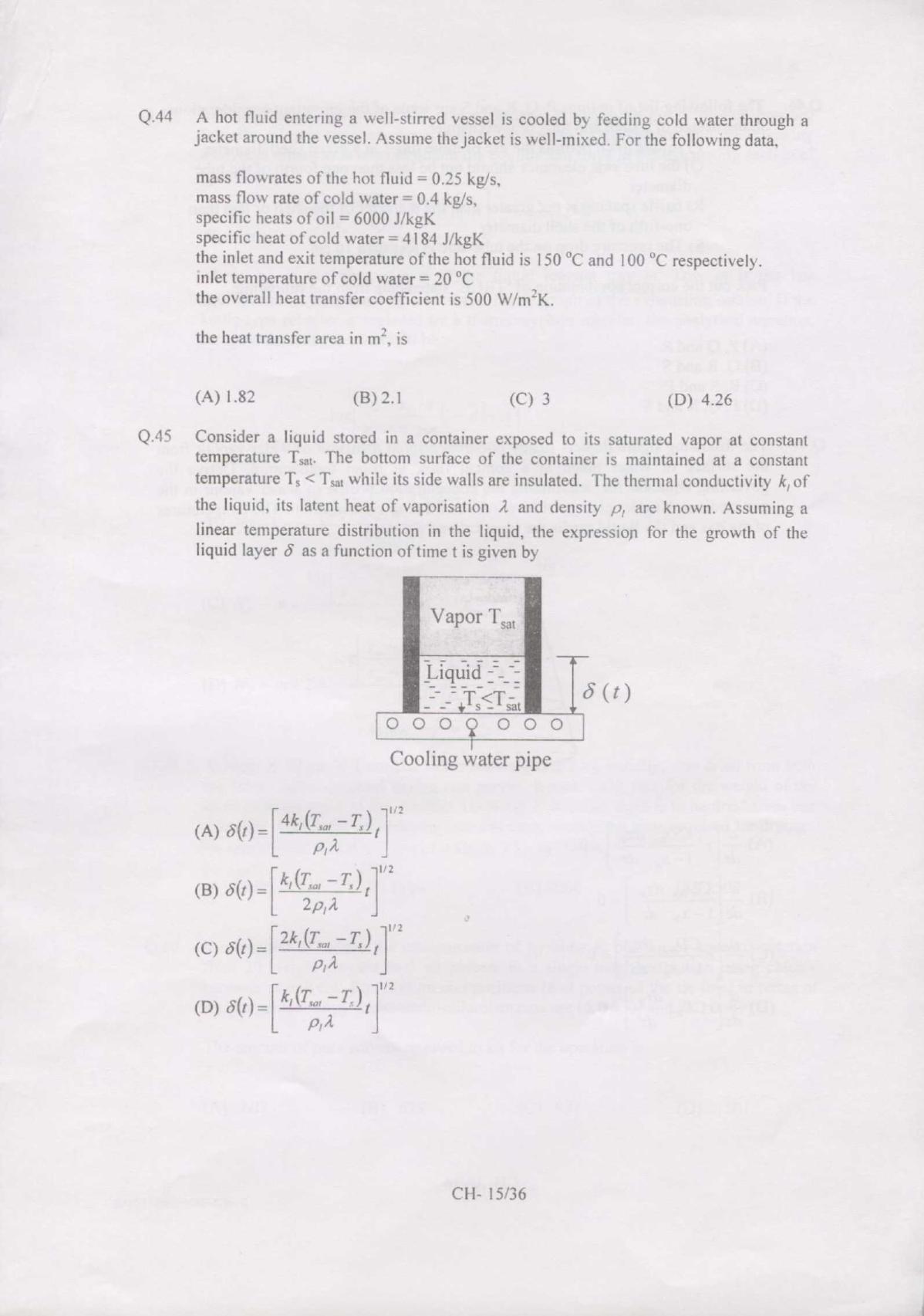 GATE 2007 Chemical Engineering (CH) Question Paper with Answer Key - Page 15