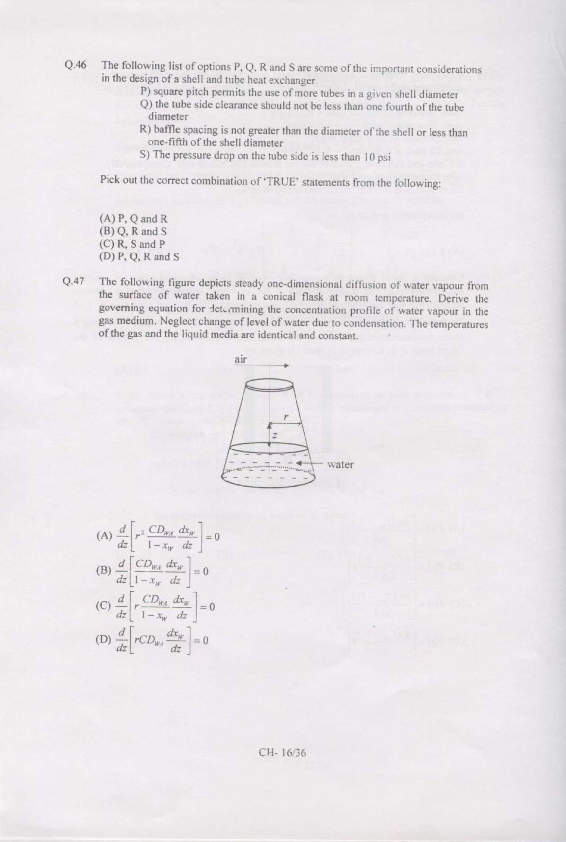 GATE 2007 Chemical Engineering (CH) Question Paper with Answer Key - Page 16