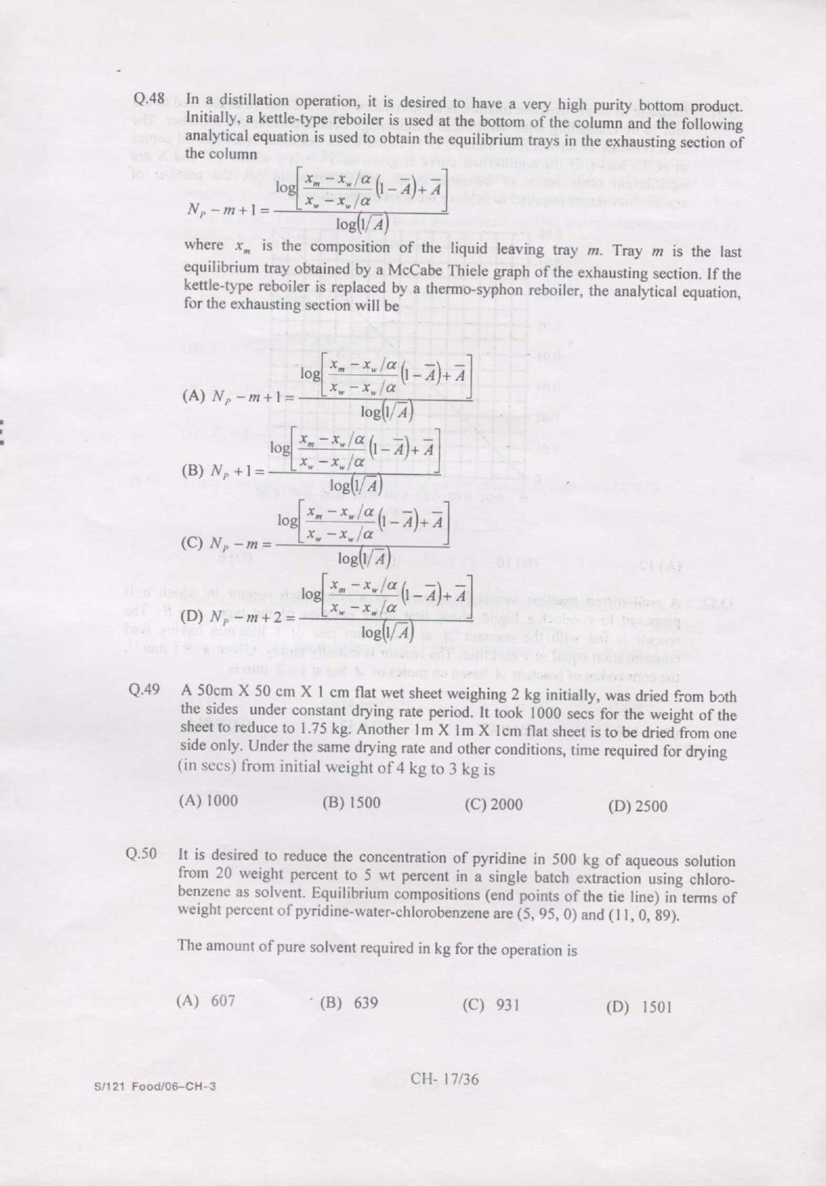 GATE 2007 Chemical Engineering (CH) Question Paper with Answer Key - Page 17