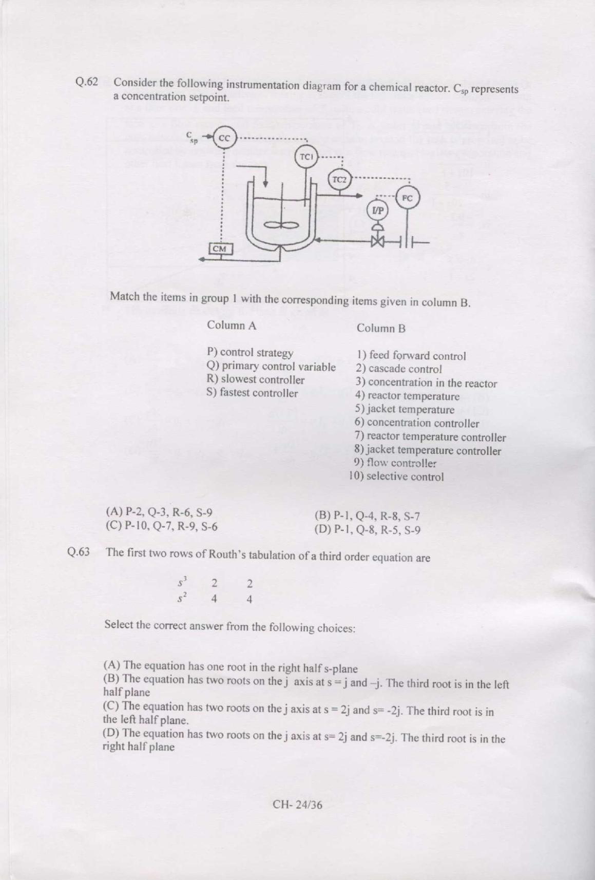 GATE 2007 Chemical Engineering (CH) Question Paper with Answer Key - Page 24