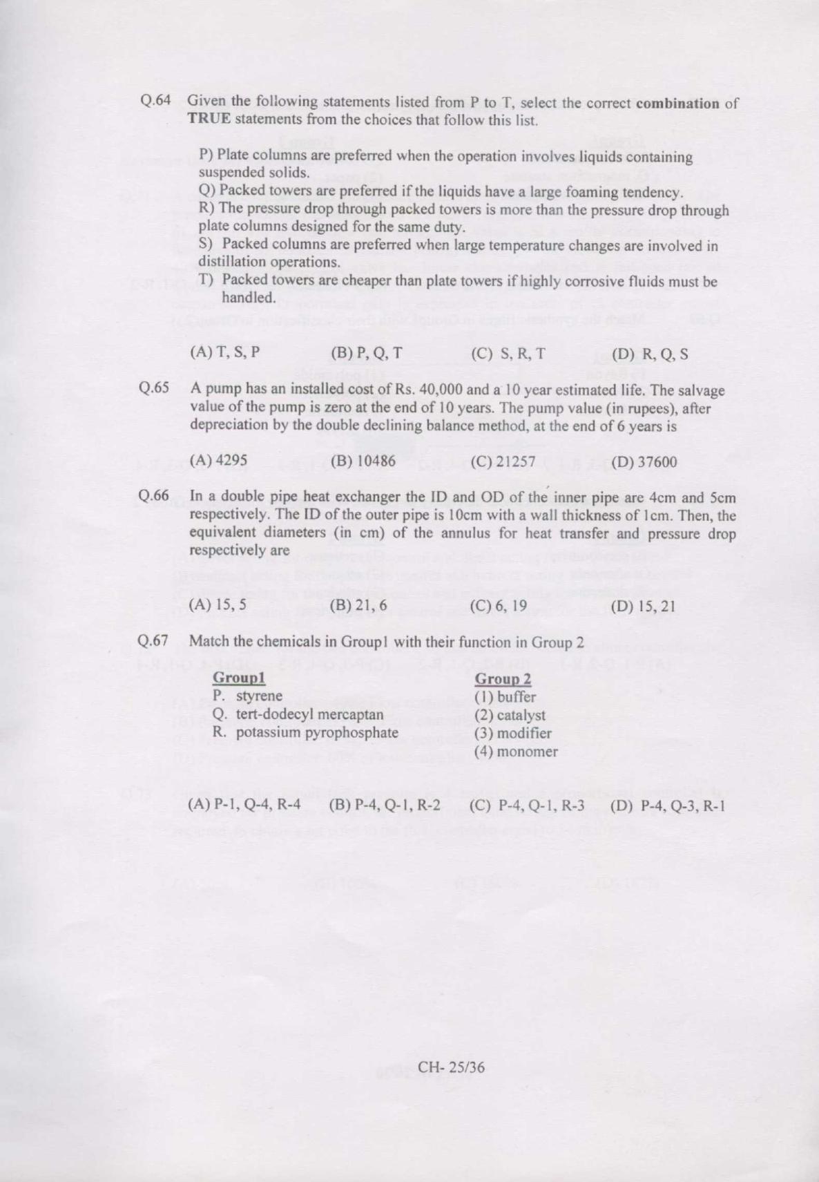 GATE 2007 Chemical Engineering (CH) Question Paper with Answer Key - Page 25