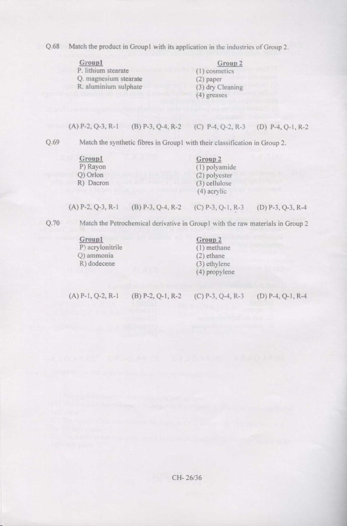 GATE 2007 Chemical Engineering (CH) Question Paper with Answer Key - Page 26