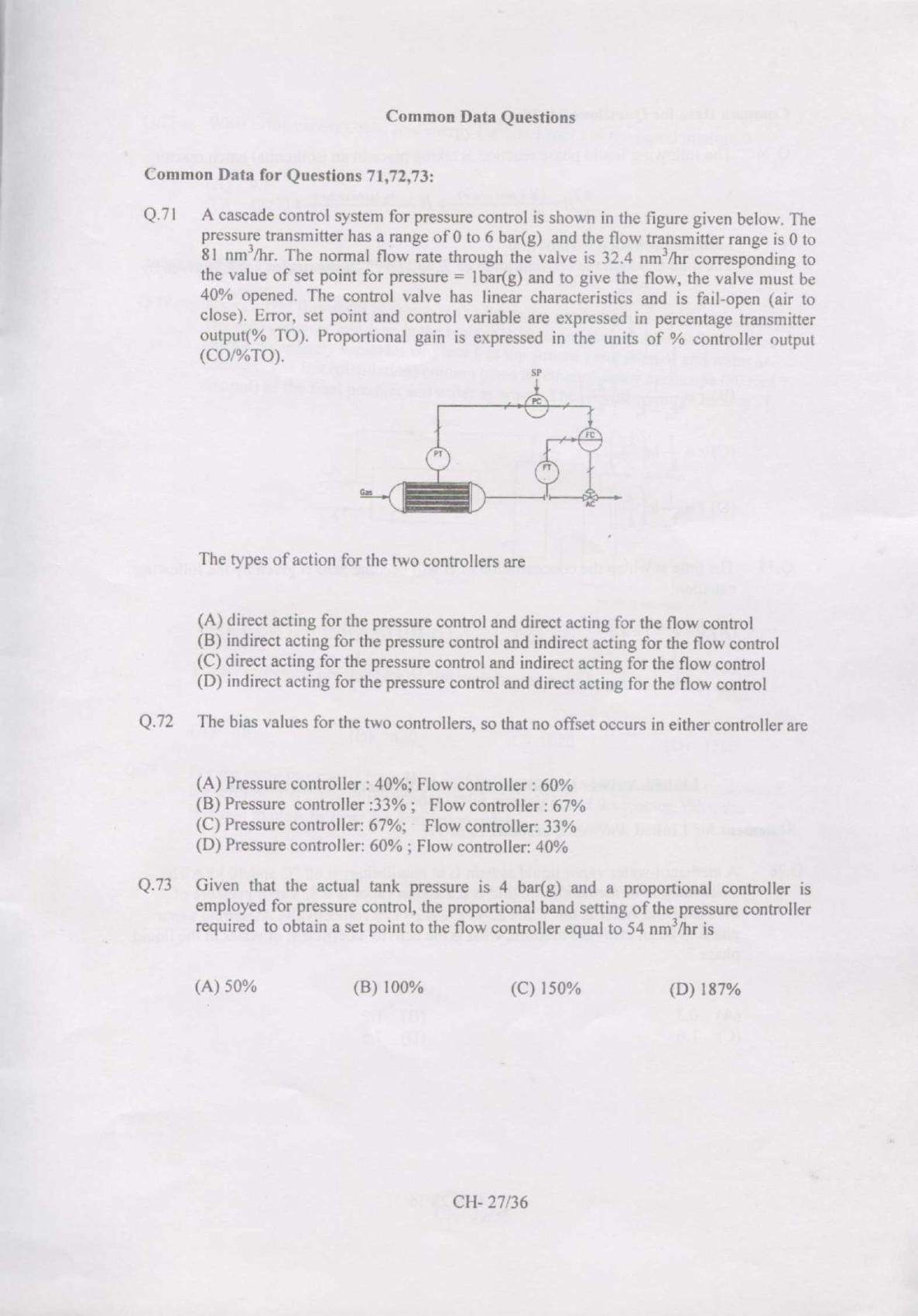 GATE 2007 Chemical Engineering (CH) Question Paper with Answer Key - Page 27