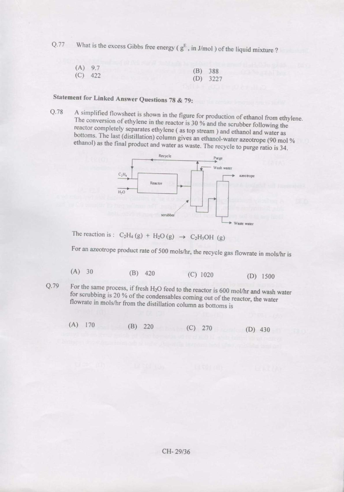 GATE 2007 Chemical Engineering (CH) Question Paper with Answer Key - Page 29