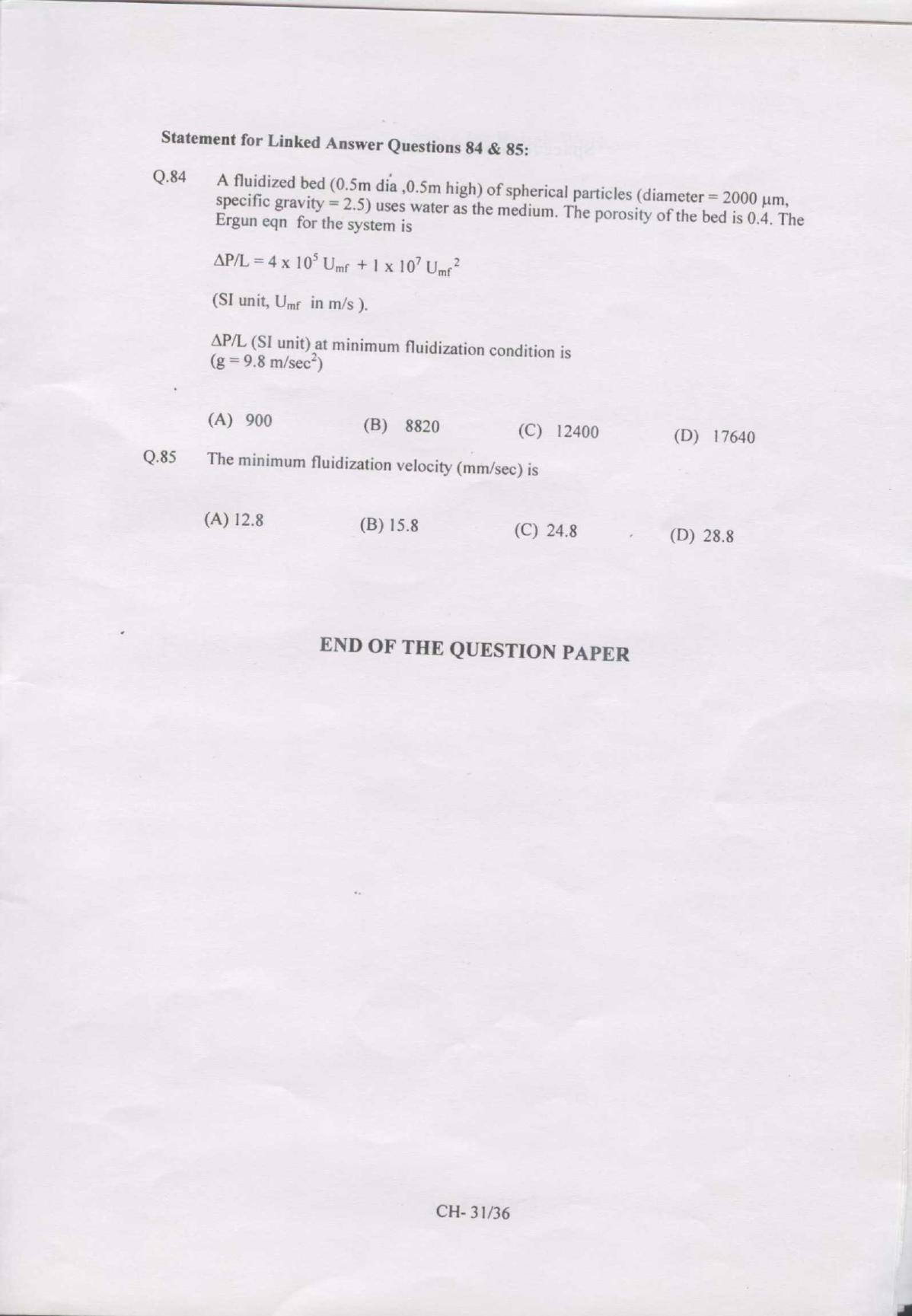 GATE 2007 Chemical Engineering (CH) Question Paper with Answer Key - Page 31