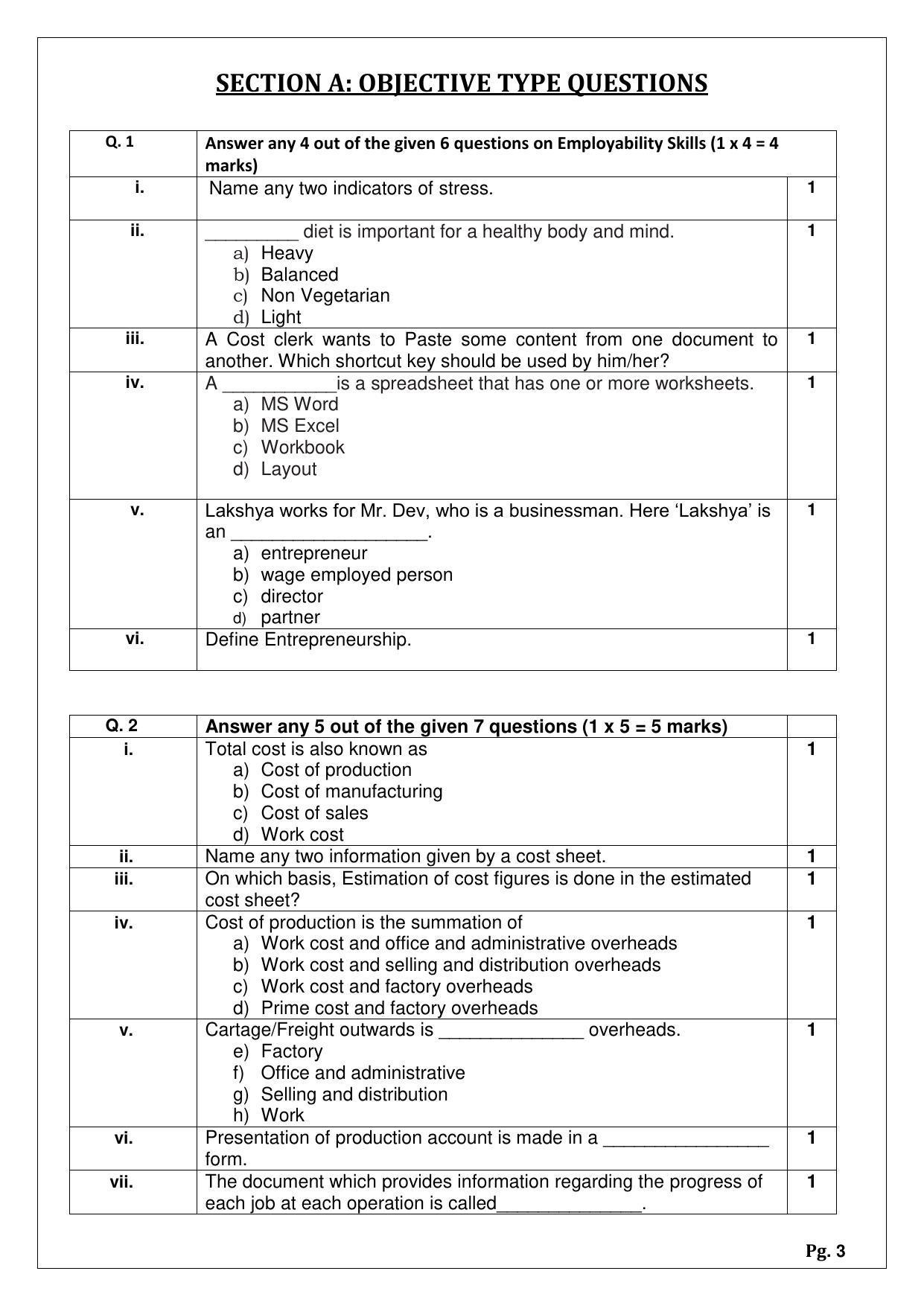 CBSE Class 10 Cost Accounting (Skill Education) Sample Papers 2023 - Page 3