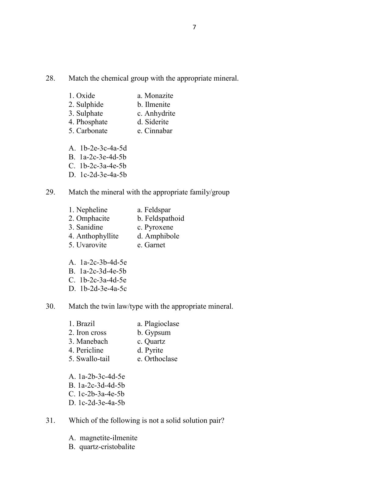 CUSAT CAT 2016 Geology Question Paper - Page 7