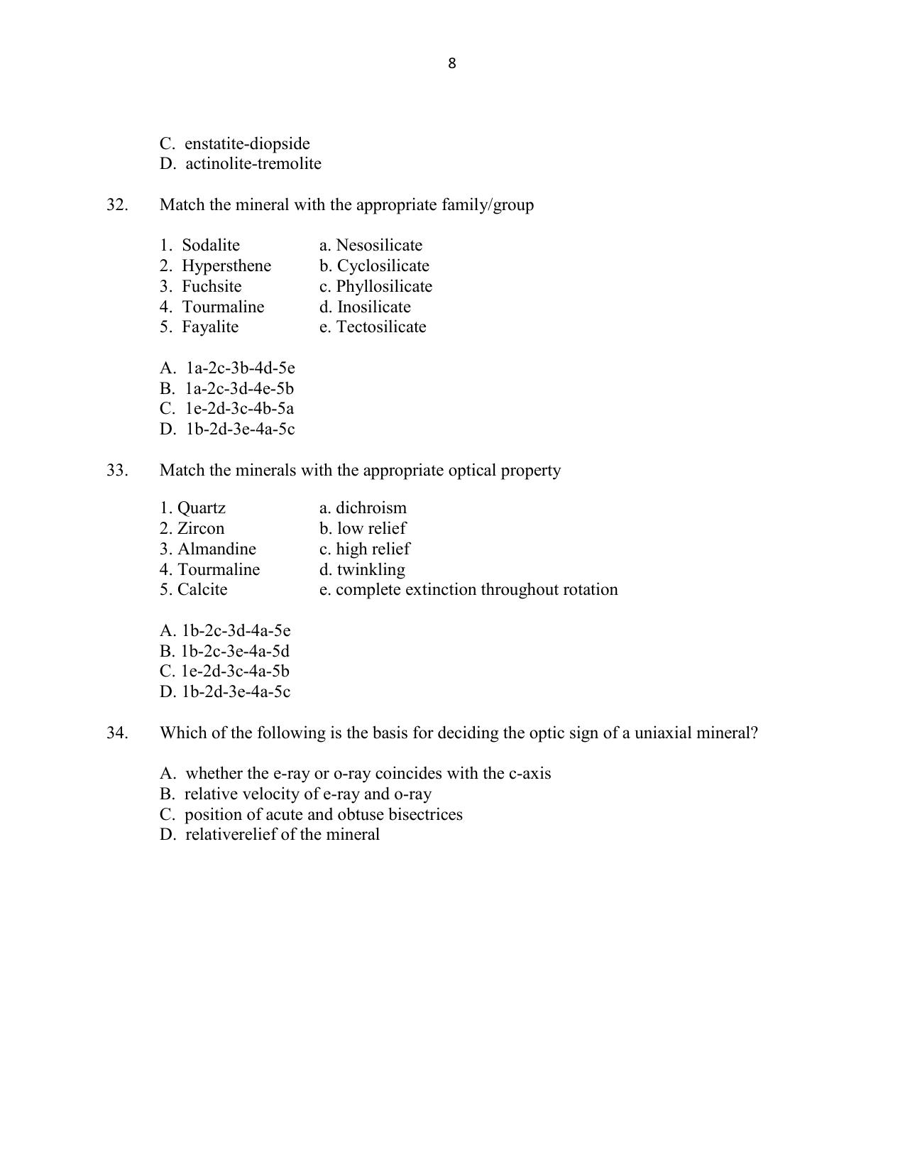 CUSAT CAT 2016 Geology Question Paper - Page 8