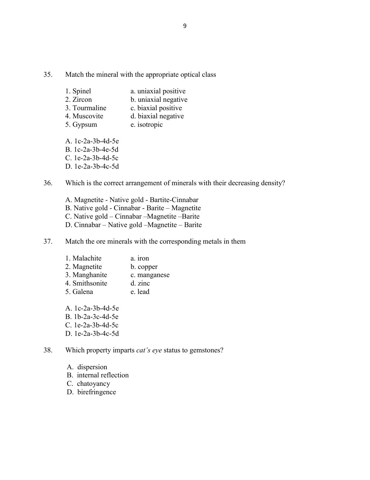 CUSAT CAT 2016 Geology Question Paper - Page 9
