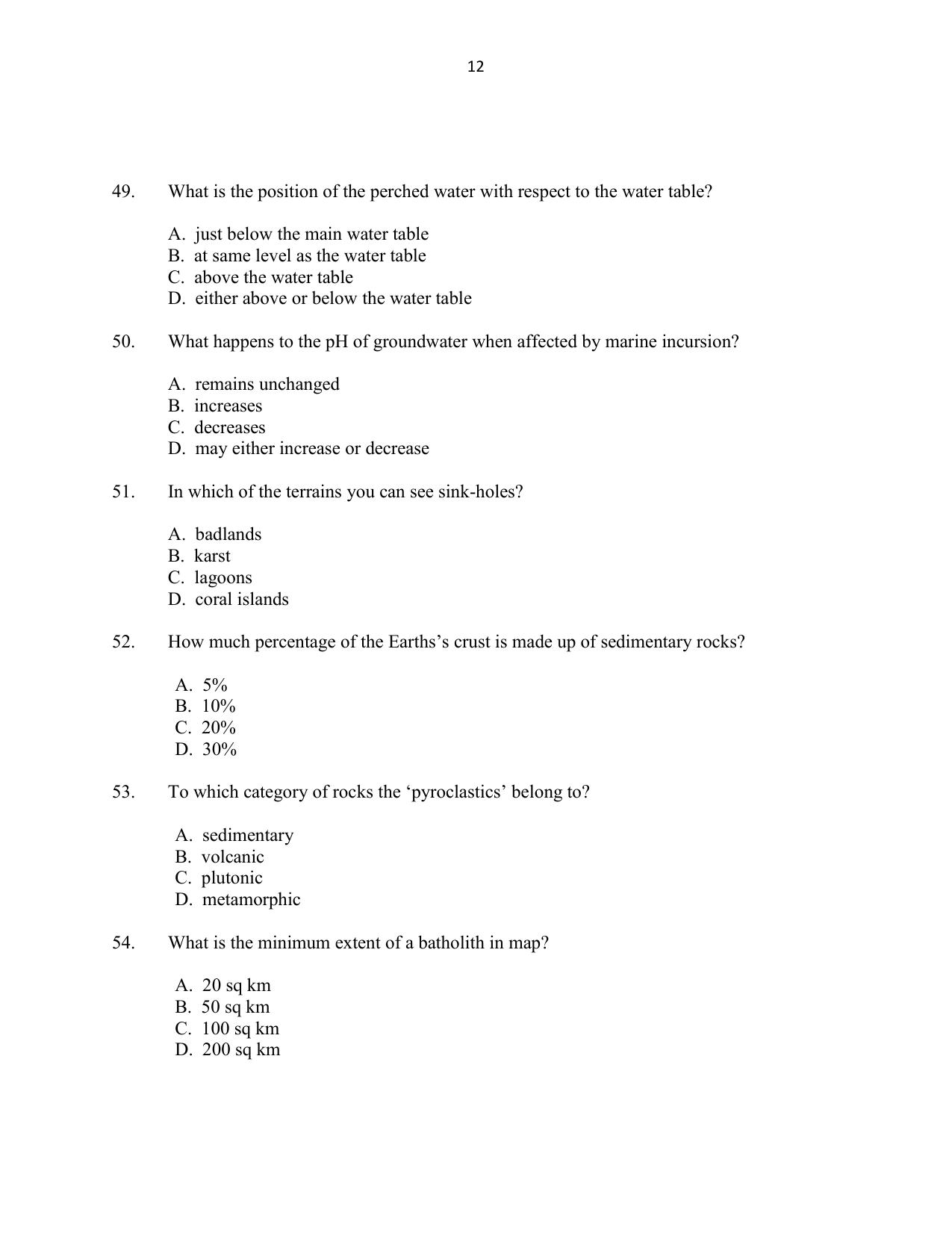 CUSAT CAT 2016 Geology Question Paper - Page 12