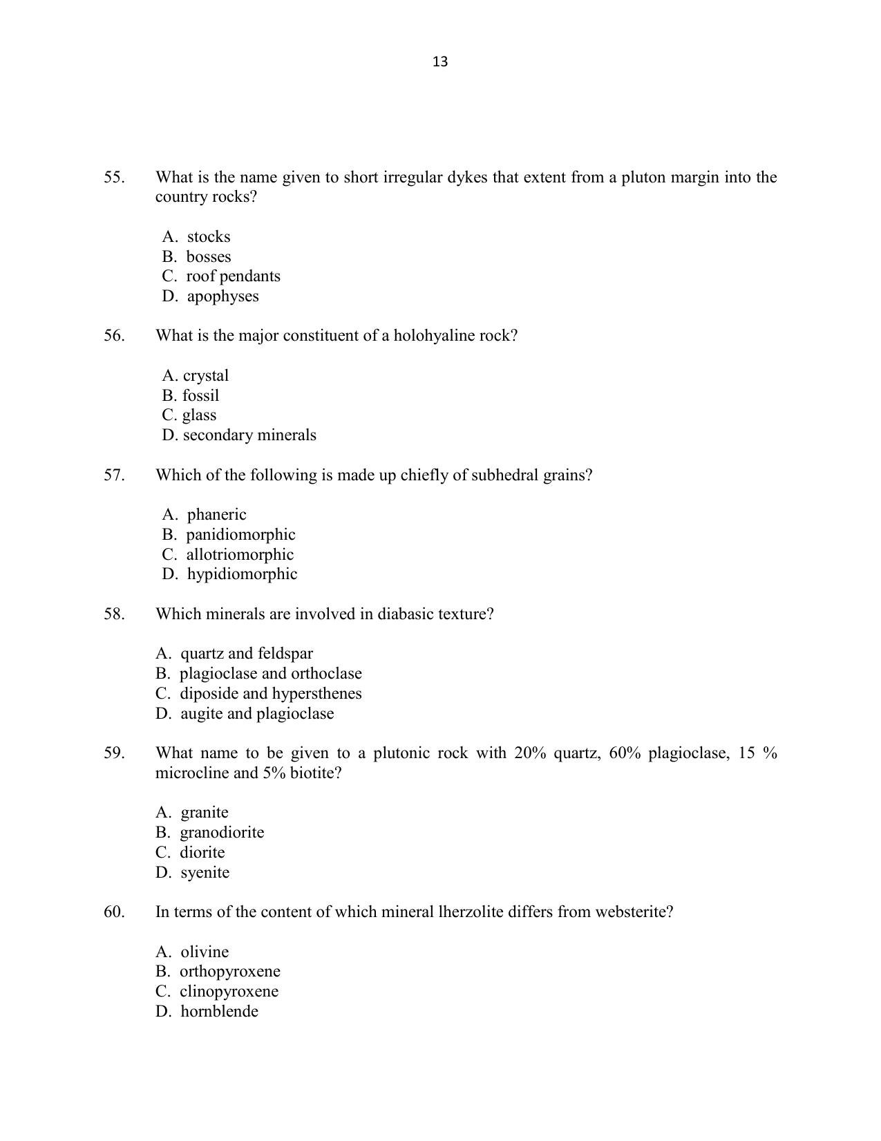 CUSAT CAT 2016 Geology Question Paper - Page 13