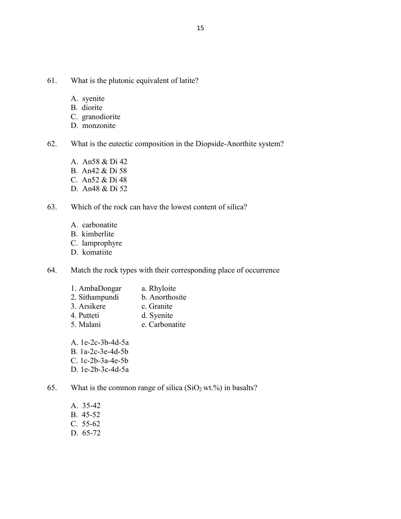 CUSAT CAT 2016 Geology Question Paper - Page 15