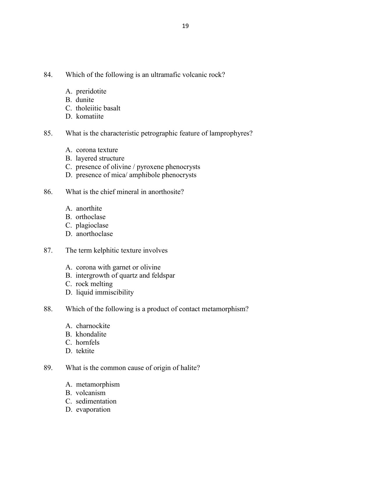 CUSAT CAT 2016 Geology Question Paper - Page 19