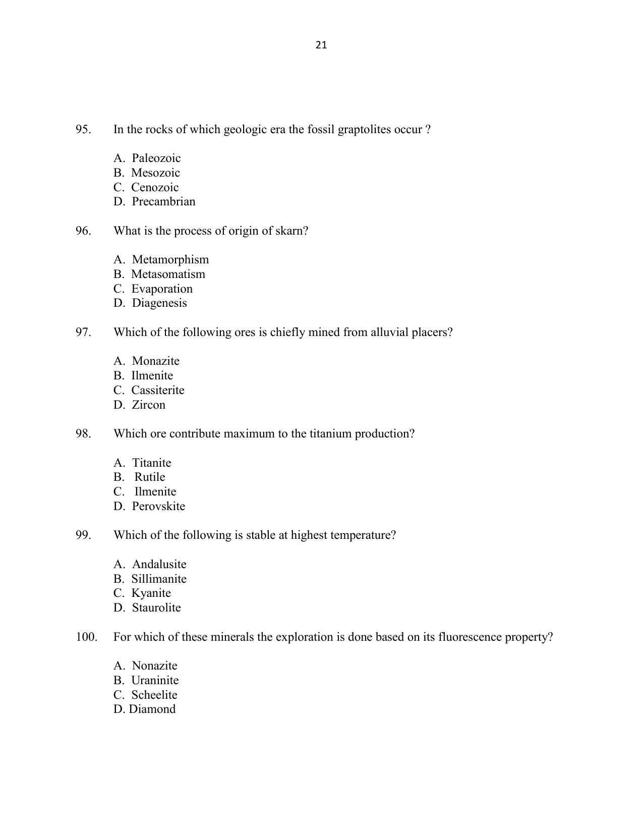 CUSAT CAT 2016 Geology Question Paper - Page 21