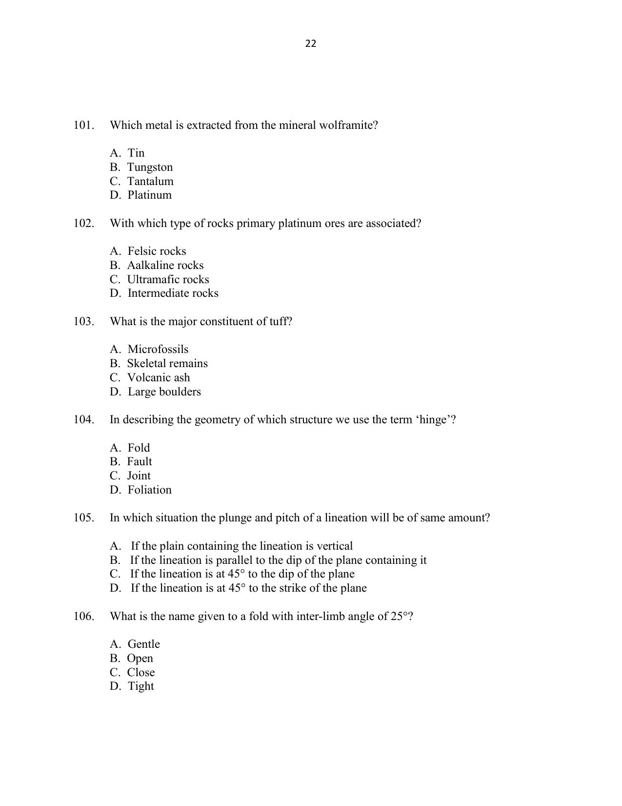CUSAT CAT 2016 Geology Question Paper - Page 22