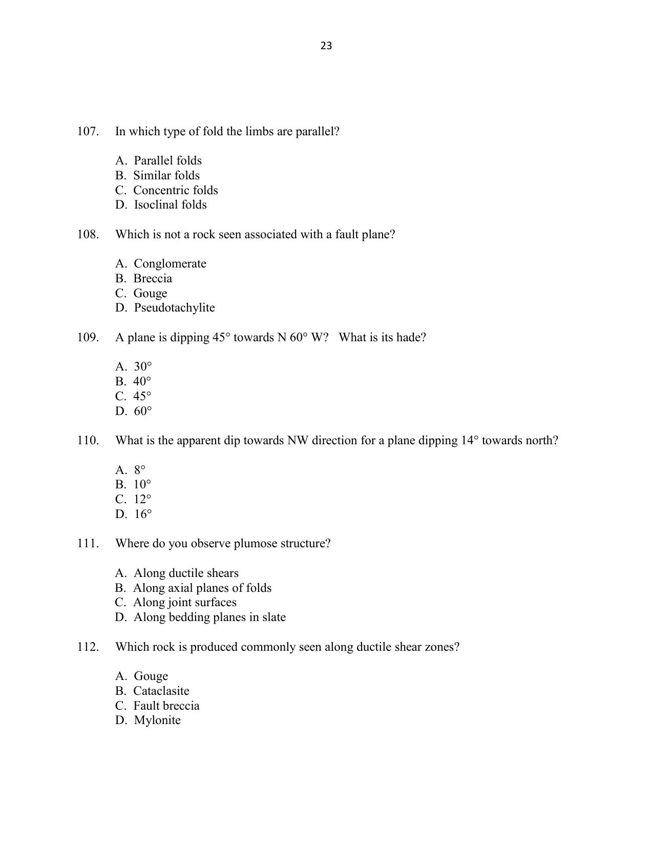 CUSAT CAT 2016 Geology Question Paper - Page 23