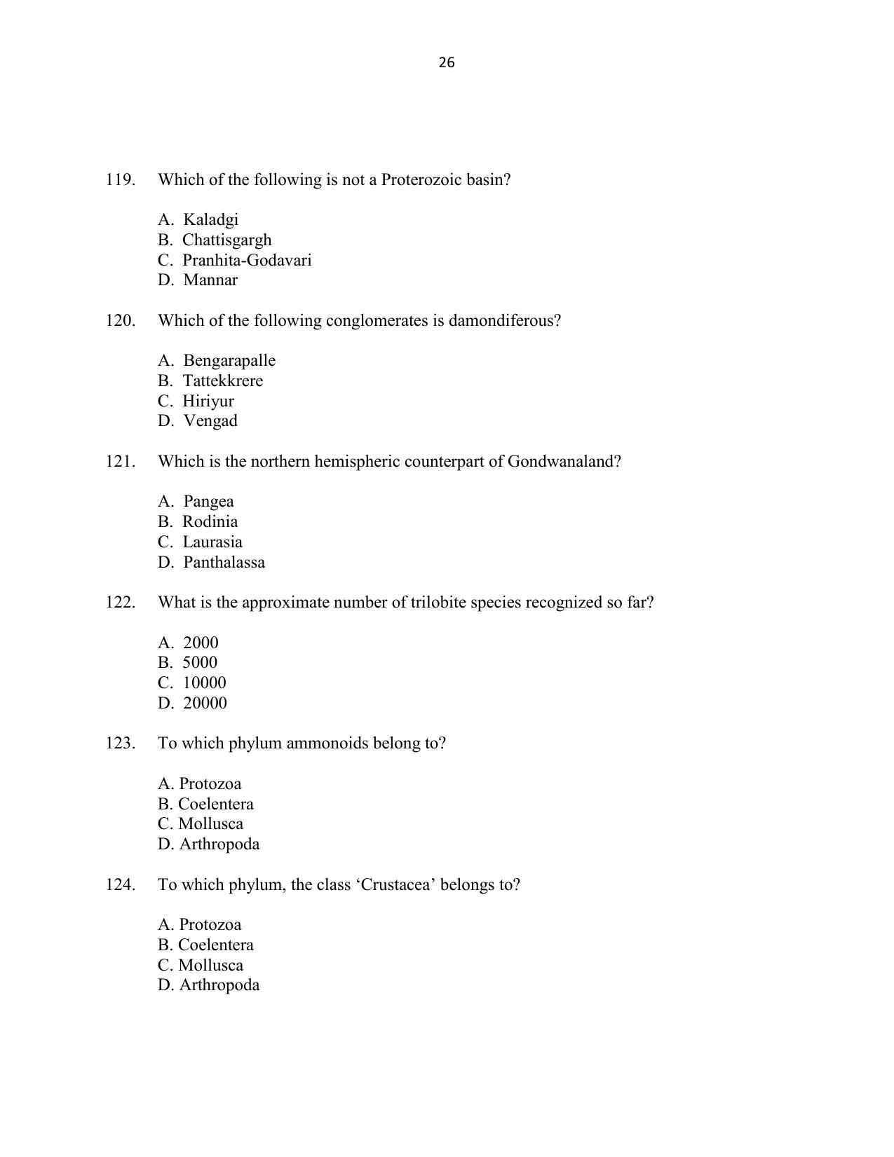 CUSAT CAT 2016 Geology Question Paper - Page 26