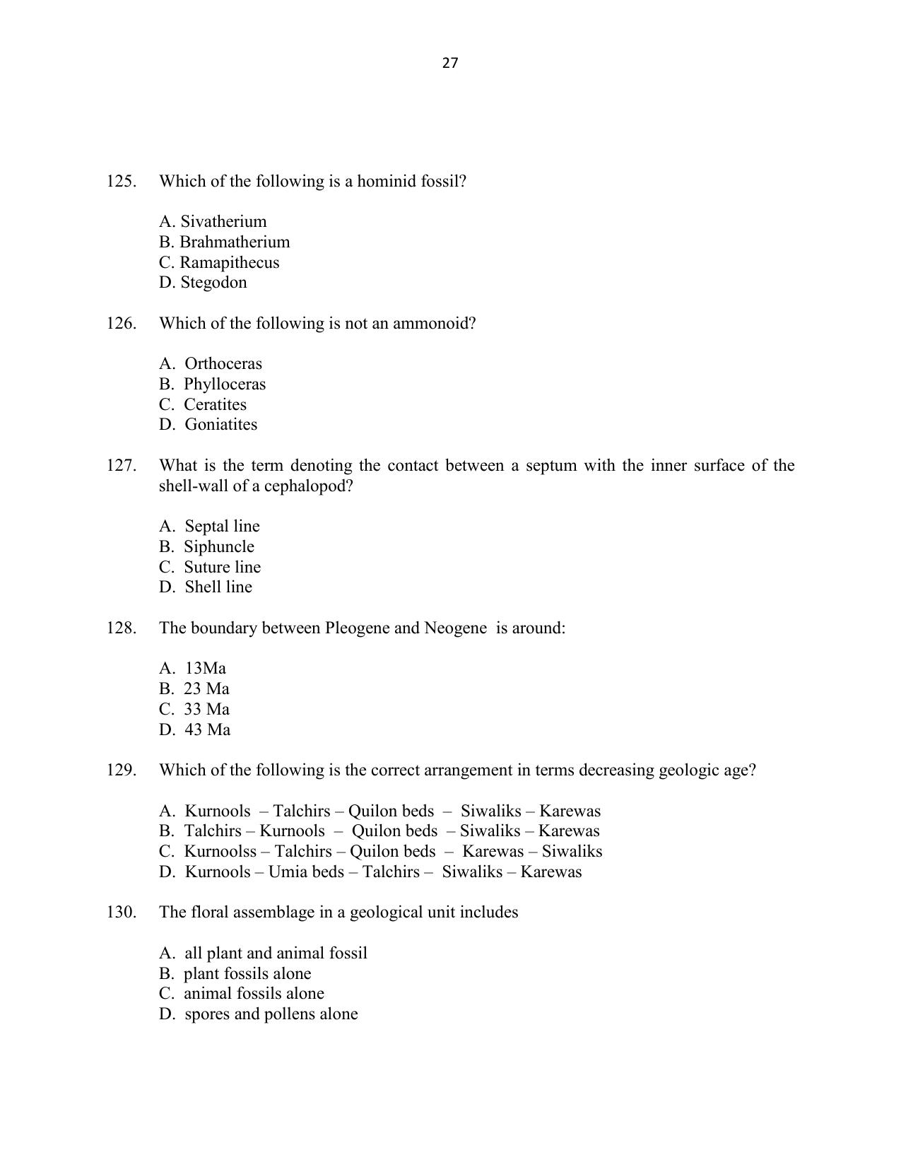 CUSAT CAT 2016 Geology Question Paper - Page 27