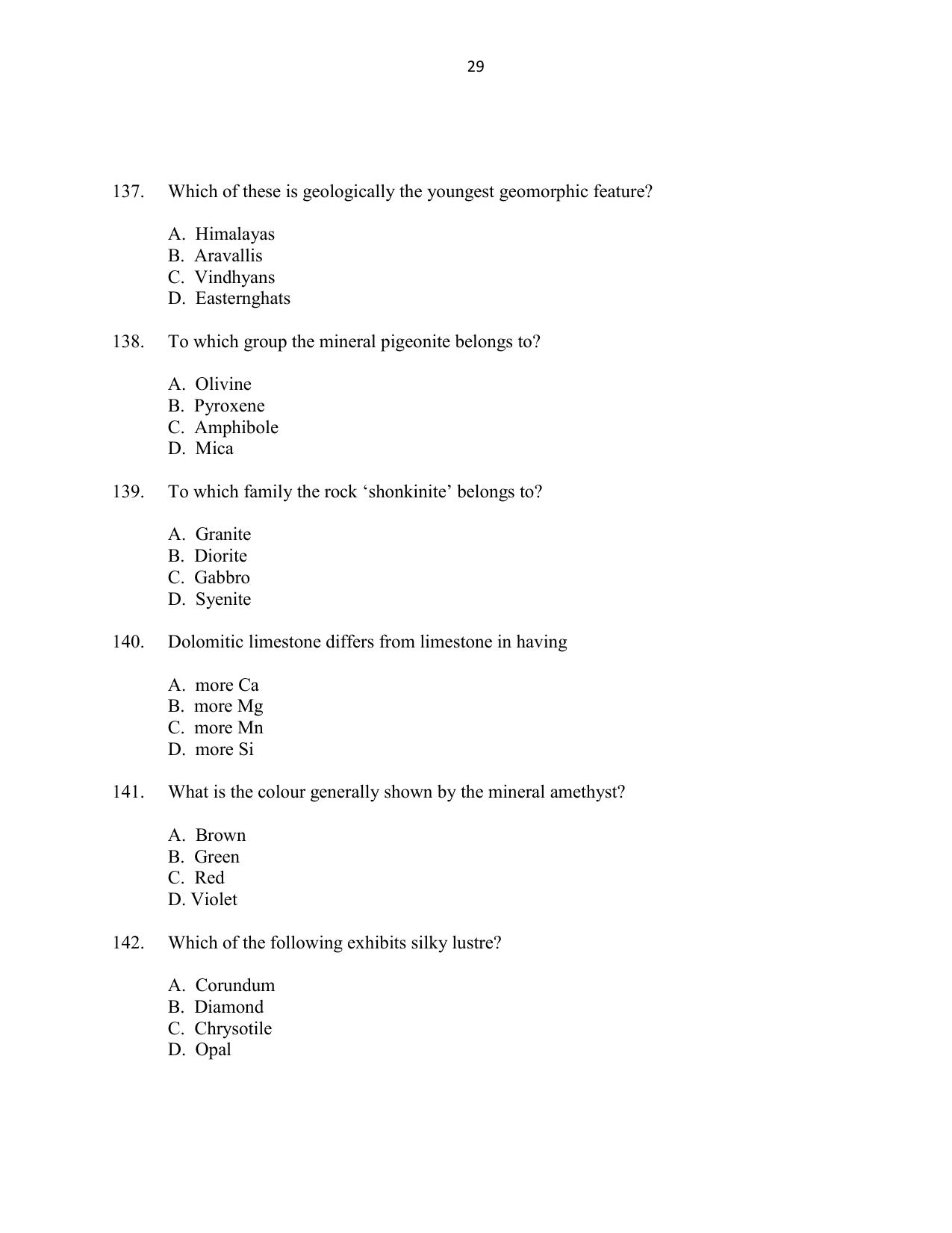 CUSAT CAT 2016 Geology Question Paper - Page 29