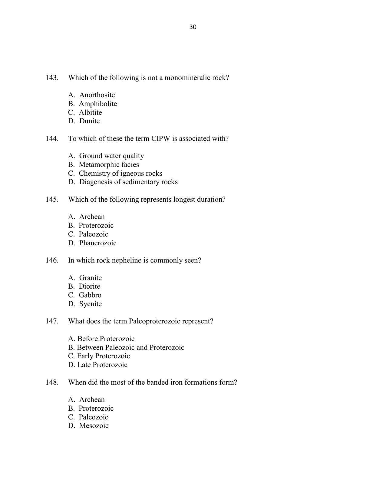CUSAT CAT 2016 Geology Question Paper - Page 30