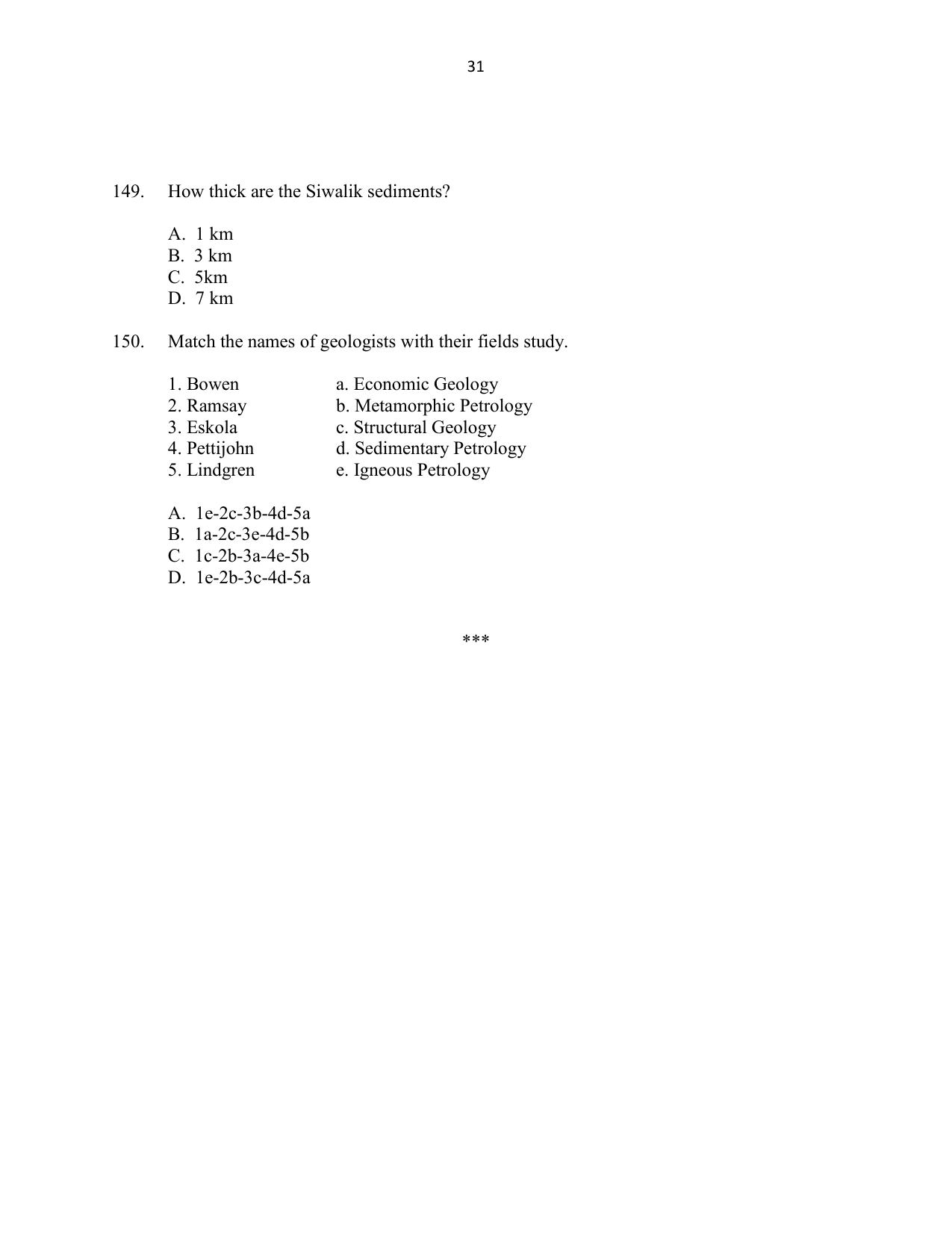 CUSAT CAT 2016 Geology Question Paper - Page 31
