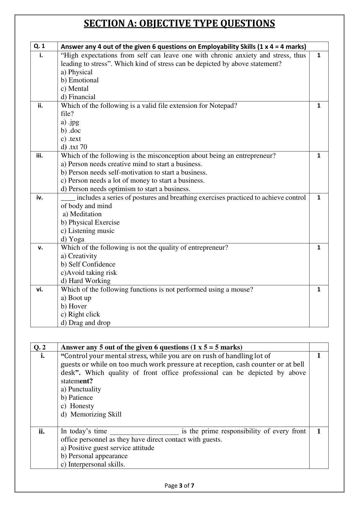 CBSE Class 10 (Skill Education) Front Office Operations Sample Papers 2023 - Page 3